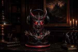 Demonic Headphone Bust Sculpture Dark Fantasy Music Art Figure Second Life
