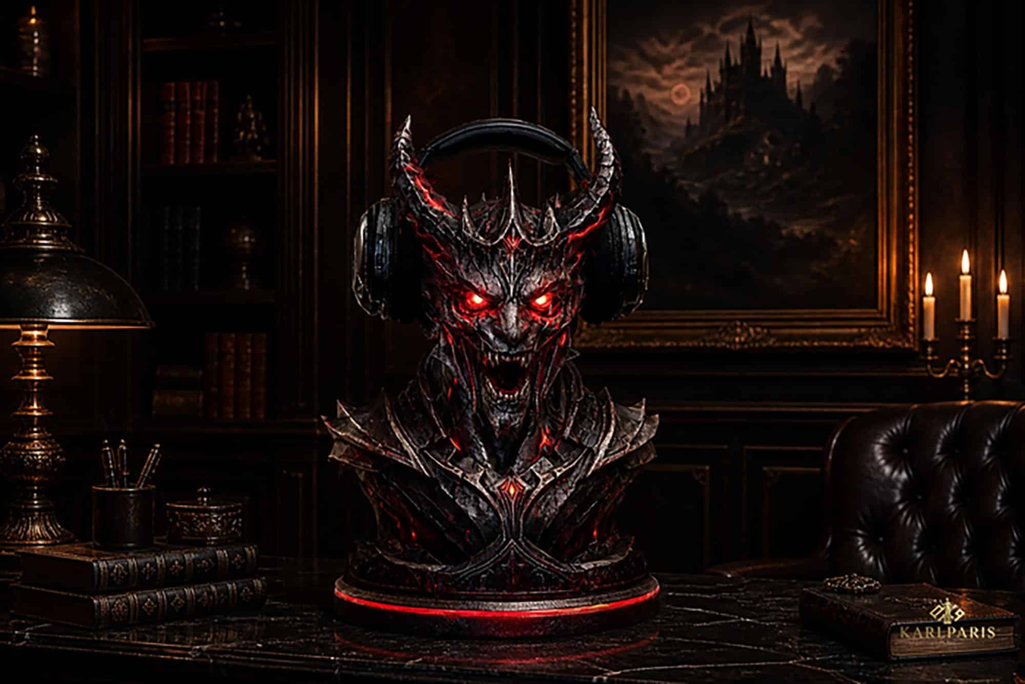 Demonic Headphone Bust Sculpture Dark Fantasy Music Art Figure Second Life