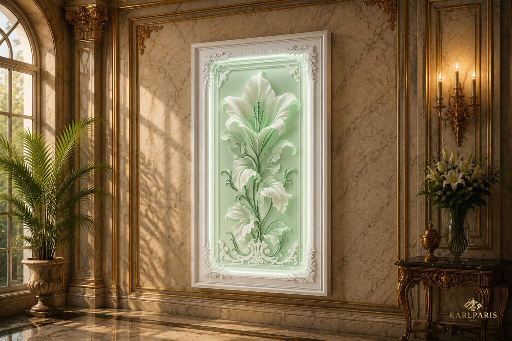 Emerald Lily Relief Elegant Botanical Wall Art Panel Second Life