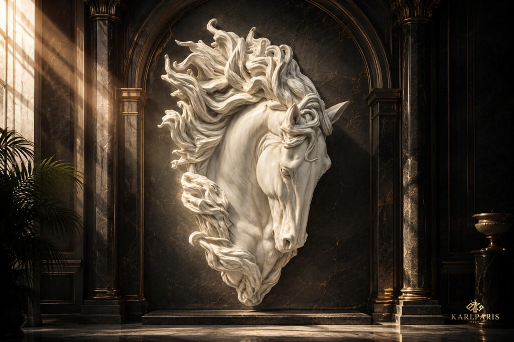 Ethereal Wild Horse Flowing Marble Stallion Wall Sculpture Second Life