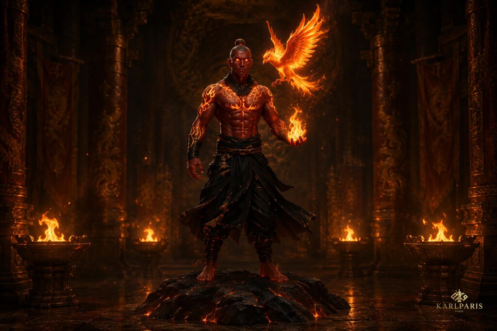 Fire Mage Warrior With Phoenix Companion Fantasy Elemental Guardian Statue Artwork Second Life