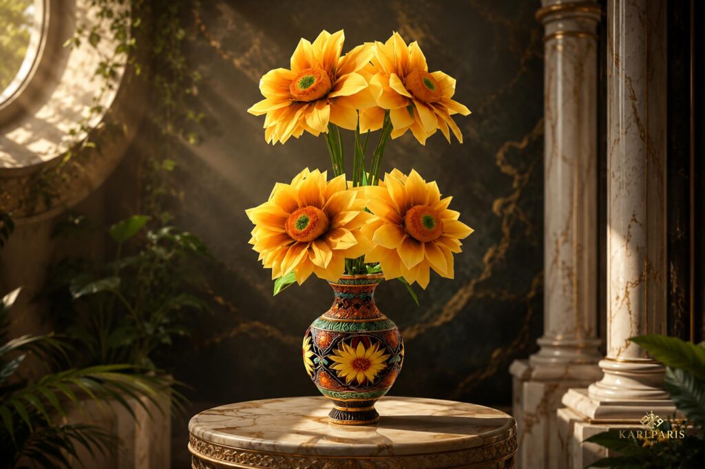 Golden Sunflower Bouquet Decorative Floral Ceramic Vase Arrangement Second Life