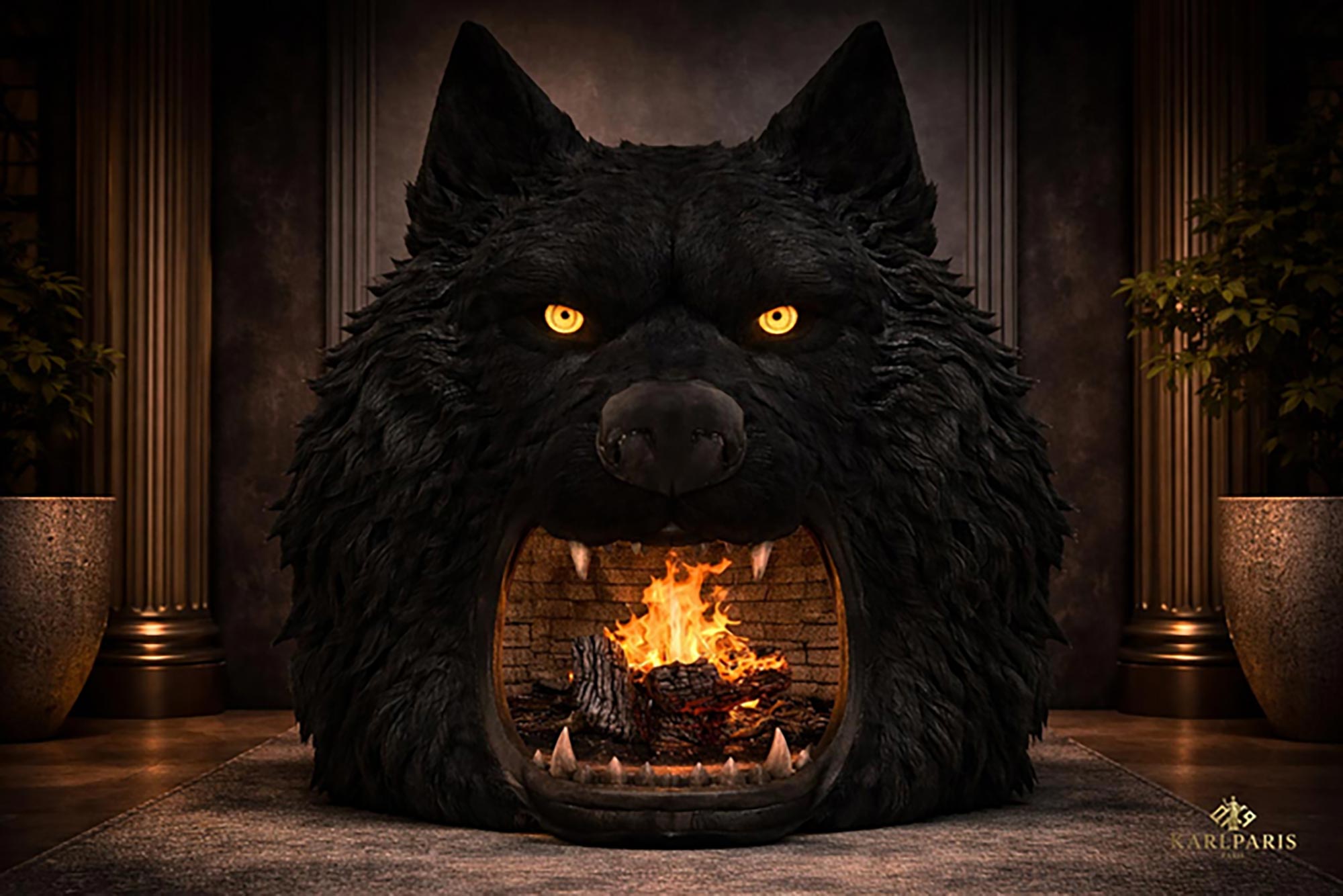 Infernal Wolf Fireplace Sculpture Second Life