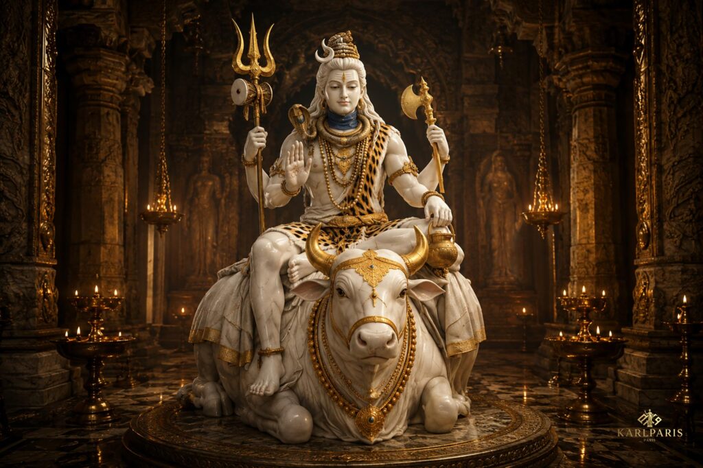 Lord Shiva Seated On Nandi Bull Sacred Hindu Deity Marble Style Statue Artwork Second Life