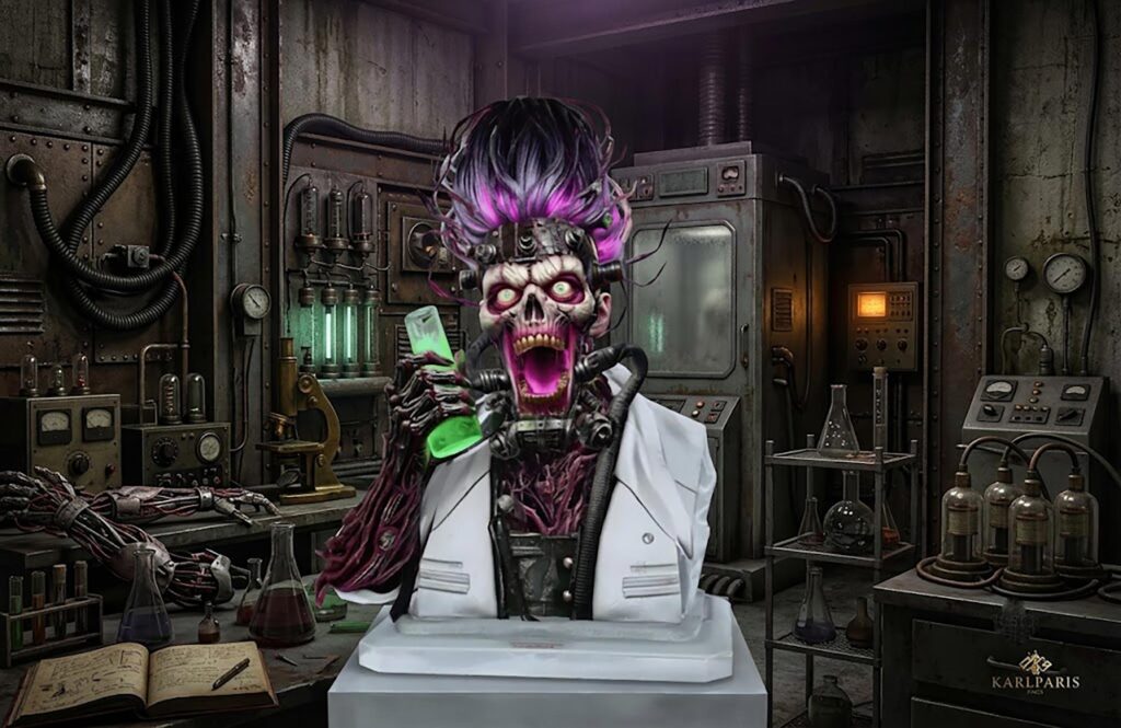 Mad Necro Scientist Bust Horror Laboratory Undead Sculpture Second Life