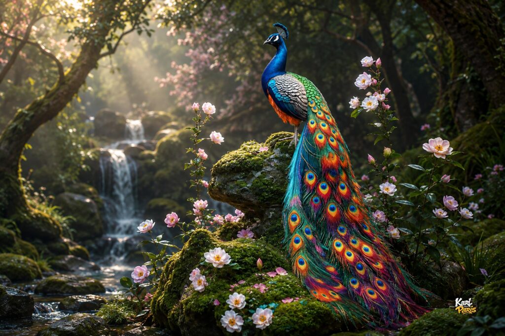 Majestic Peacock Of The Enchanted Garden Floral Fantasy Sculpture Second Life
