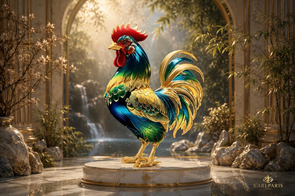 Majestic Rainbow Rooster Colorful Farm Bird Fantasy Sculpture Artwor Second Life