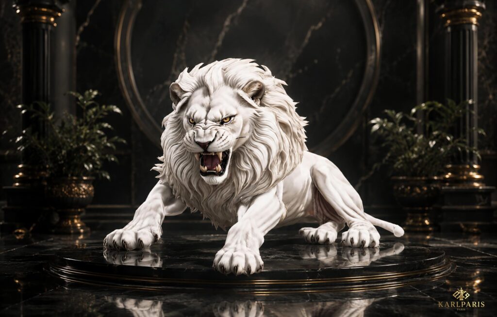 Majestic White Lion Statue Roaring Wildlife Sculpture Second Life