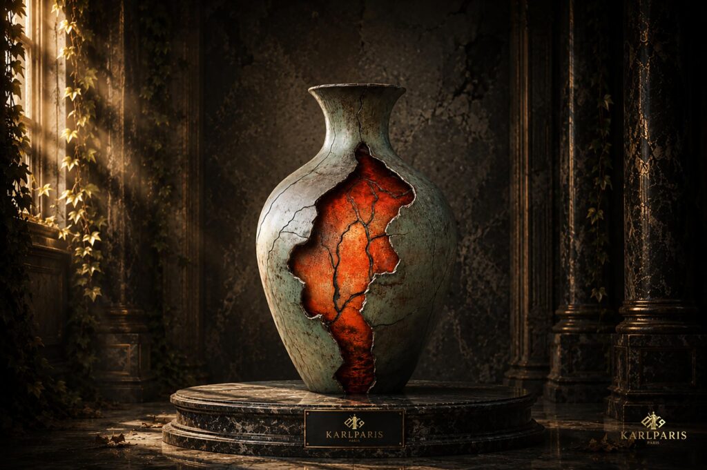 Molten Rift Vase Cracked Ember Ceramic Sculpture Second Life