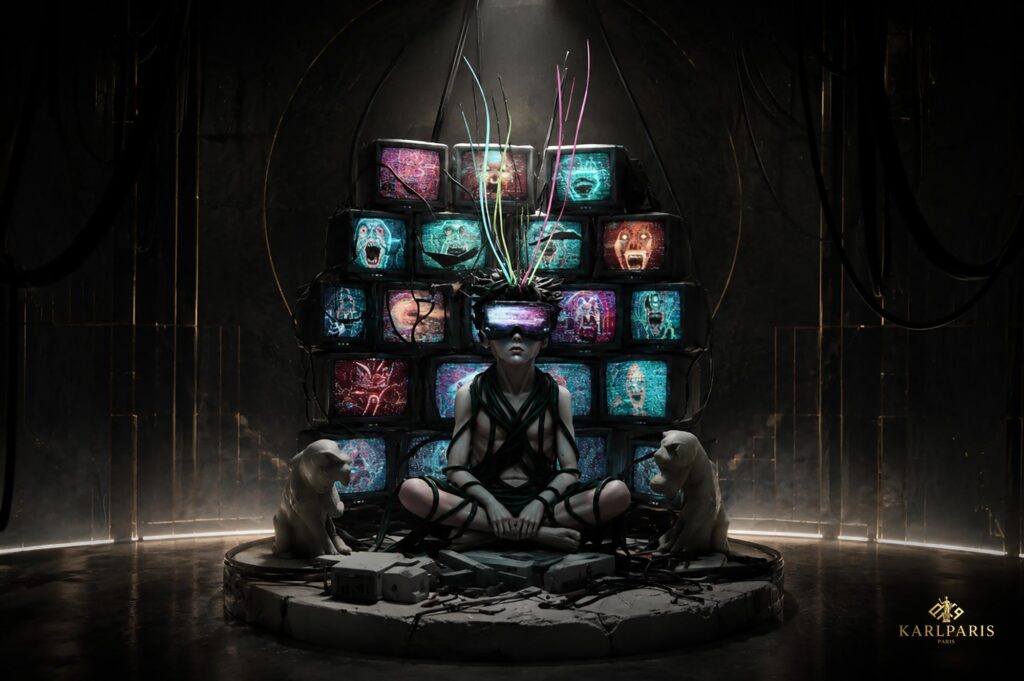 Neon Nightmare Broadcast Cyber Horror Surveillance Sculpture Second Life