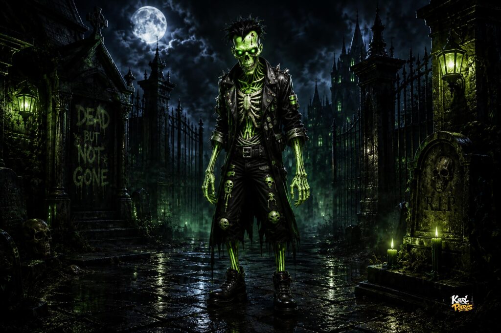 Neon Punk Undead Toxic Skeleton Horror Statue Second Life