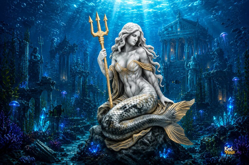 Ocean Empress Royal Mermaid Trident Statue Second Life