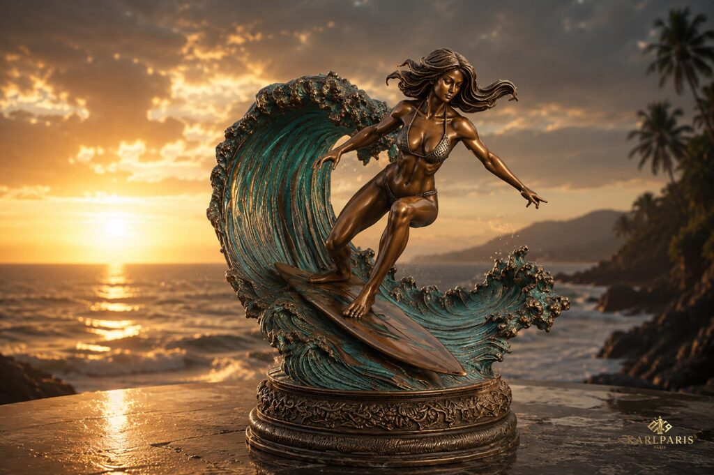 Ocean Rider Bronze Surfing Goddess Sculpture Second Life