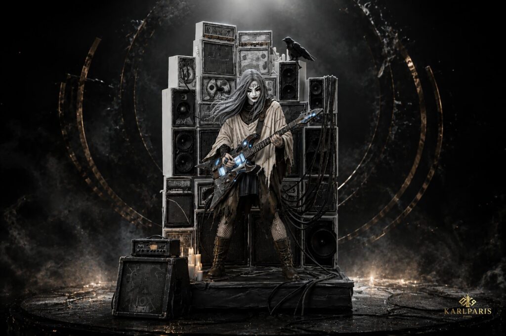 Phantom Rock Guitarist Dark Speaker Wall Fantasy Music Sculpture Second Life