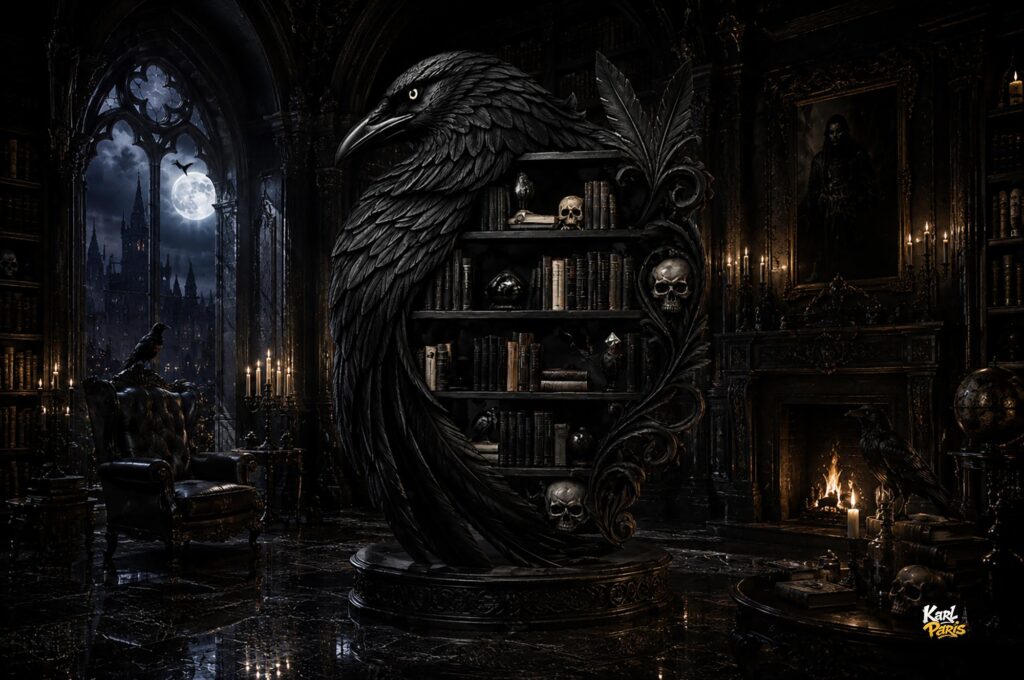 Ravens Forbidden Archive Gothic Library Wall Sculpture Second Life