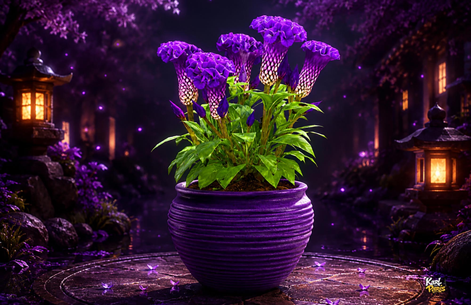 Royal Amethyst Bloom Exotic Purple Floral Planter 1 Second Life