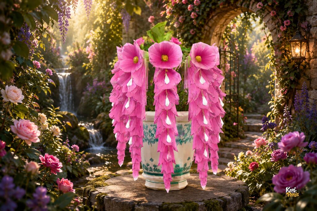 Royal Cascading Bloom Elegant Pink Floral Planter Second Life