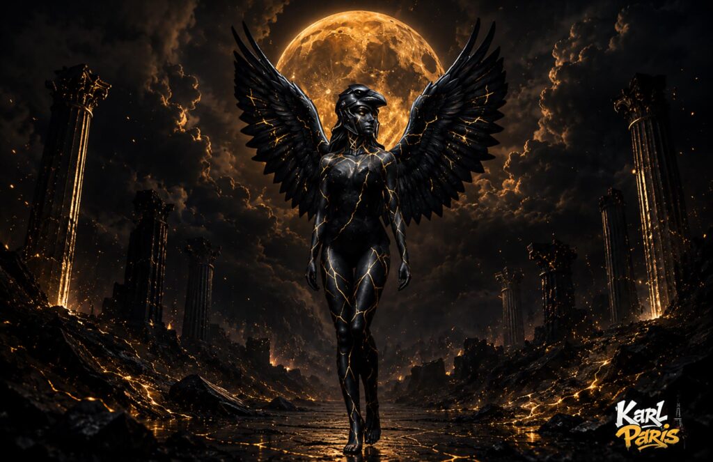 Shadow Falcon Goddess Dark Egyptian Winged Statue Second Life