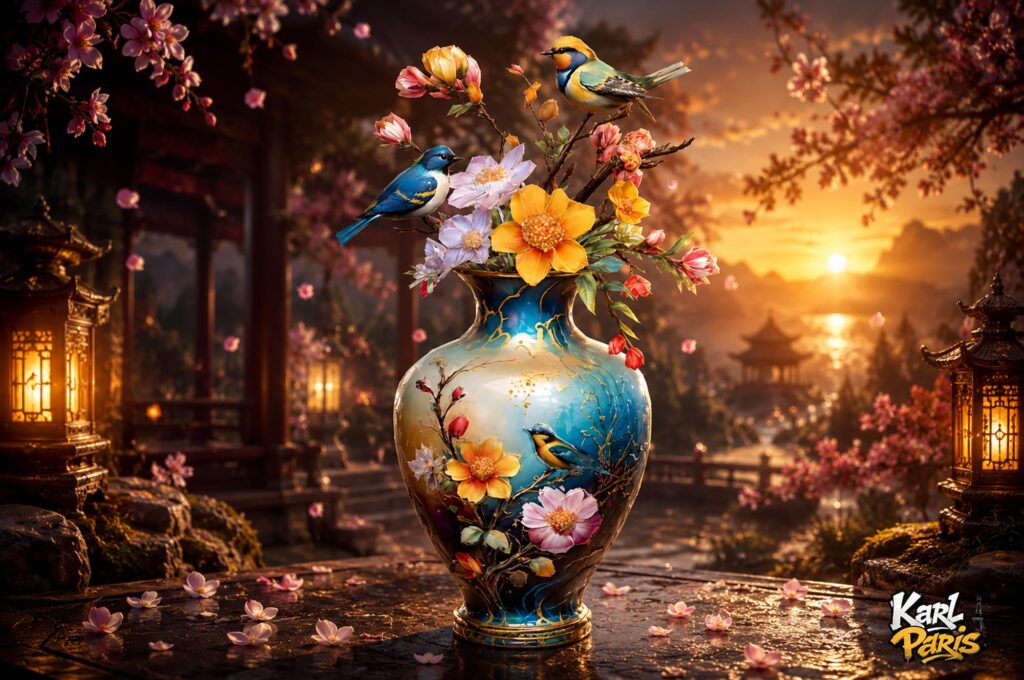 Songbird Blossom Vase Elegant Floral And Bird Arrangement Second Life