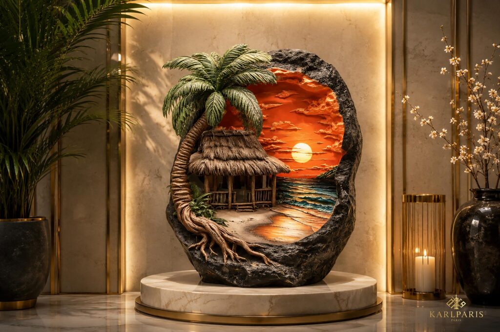 Tropical Beach Sunset Diorama Island Paradise Sculpture Second Life