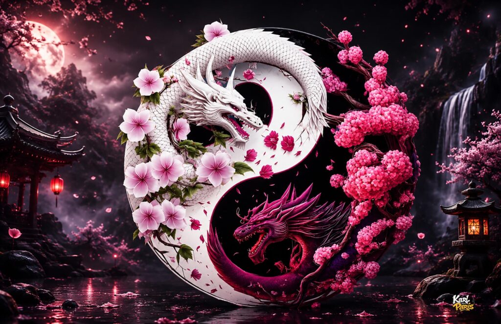 Yin Yang Dragon Blossom Eternal Harmony Wall Art Second Life