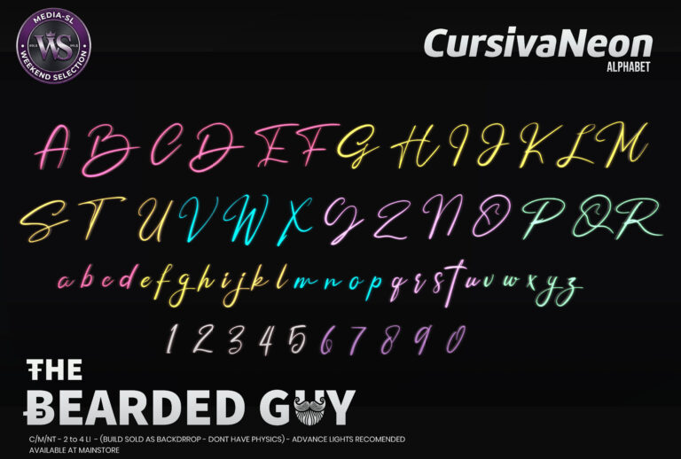 Cursiva Neon Alphabet The Bearded Guy Media Sl Ws Second Life