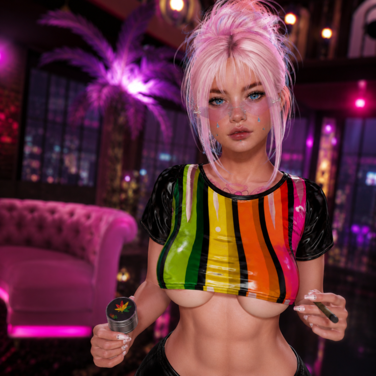 Neon Lit Lounge With A Stylish Woman Second Life