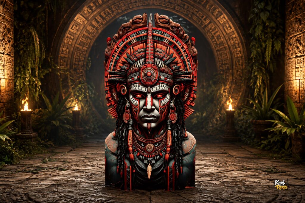 Crimson Tribal Guardian Ancient Warrior Wall Sculpture Second Life