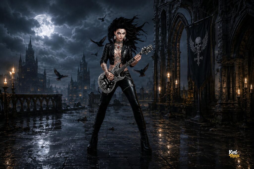 Dark Raven Guitarist Gothic Rock Spirit Statue Second Life