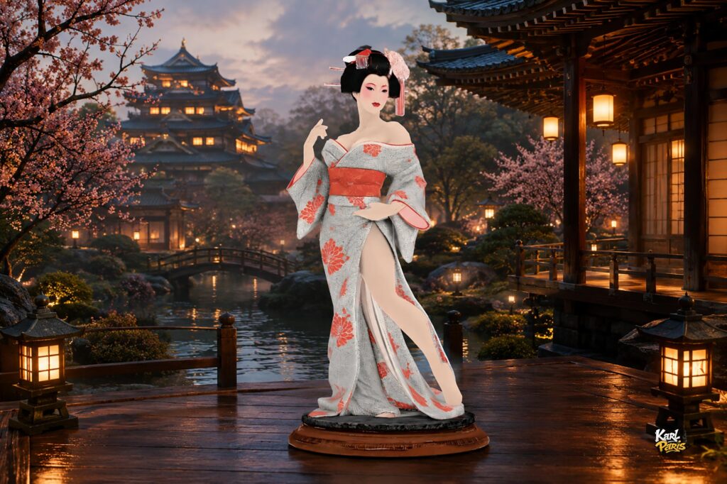 Elegant Geisha Statue Japanese Beauty Sculpture Second Life
