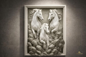 Elegant White Horses Wall Sculpture Art Second Life