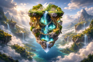 Floating Fantasy Island Waterfalls (2) Second Life
