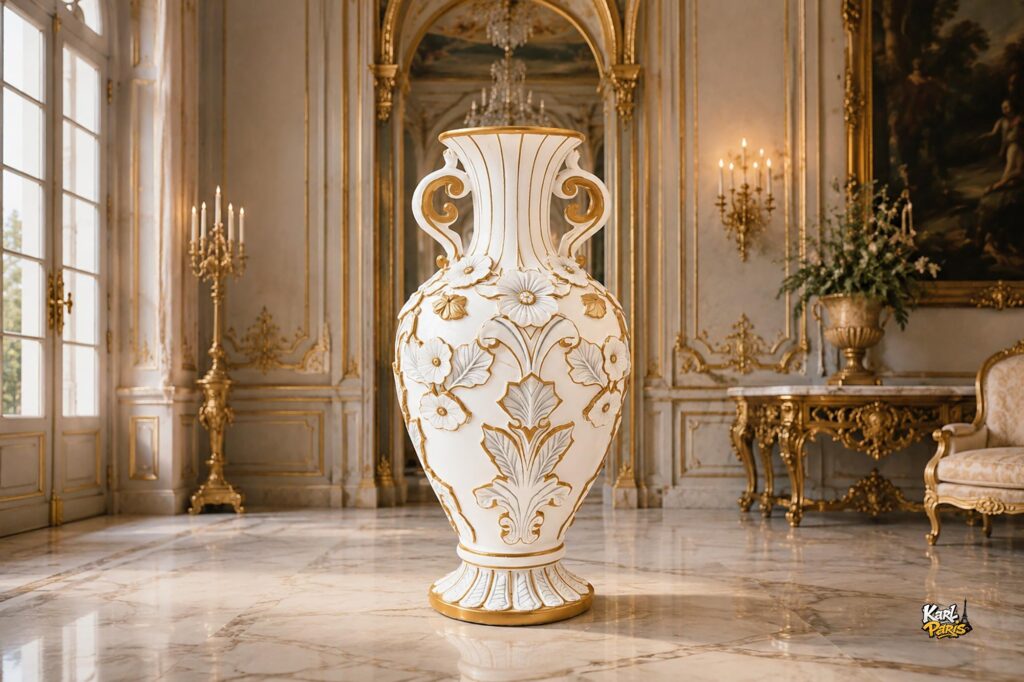 Imperial Ivory Floral Vase Second Life