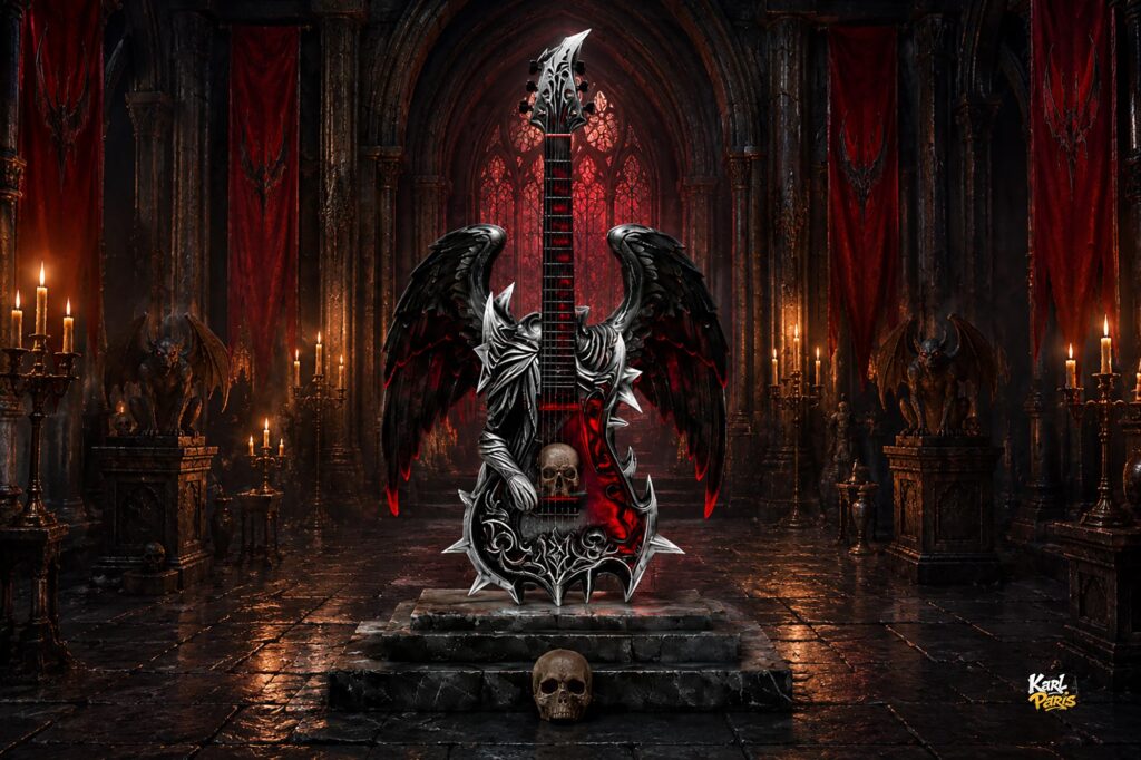 Infernal Winged Guitar Gothic Rock Monument Statue Second Life