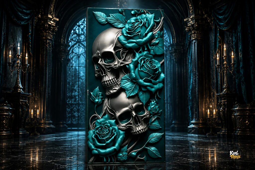 Midnight Roses Silver Skulls Gothic Wall Art Panel Second Life
