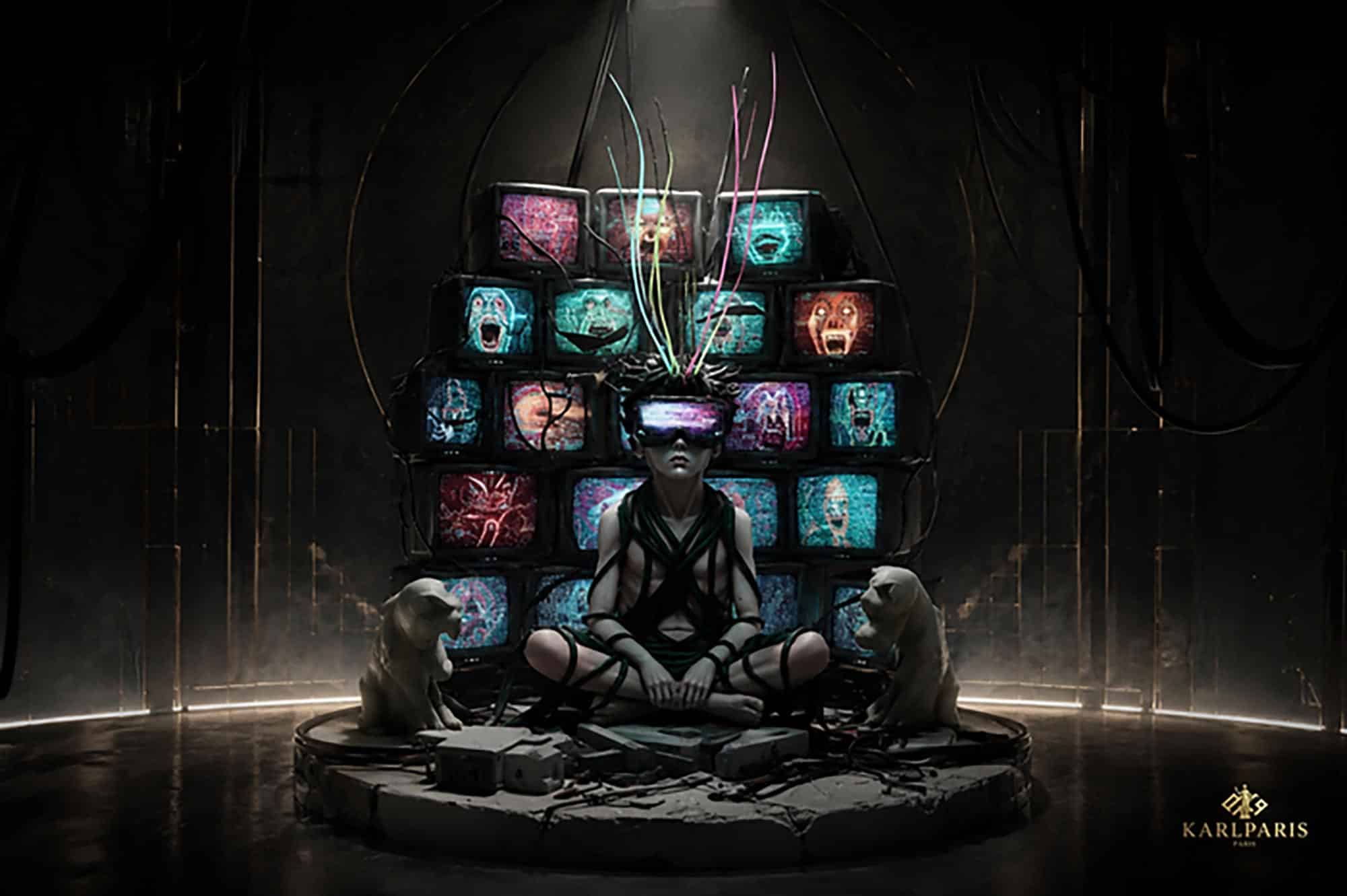 Neon Nightmare Broadcast Cyber Horror Surveillance Sculpture Second Life
