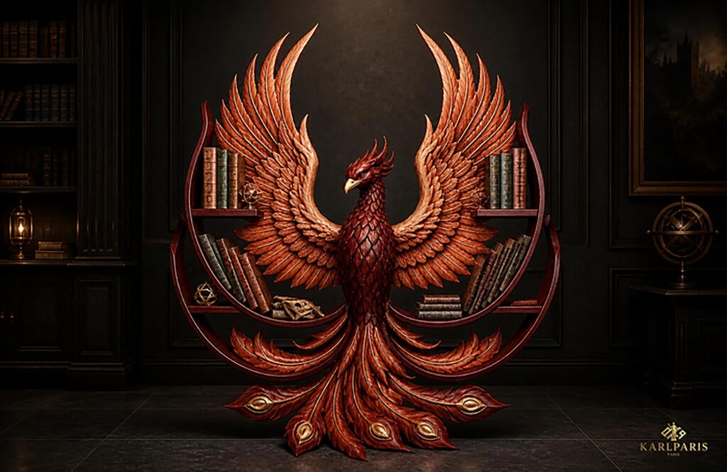 Phoenix Bookshelf Sculpture Artistic Winged Library Decor Second Life