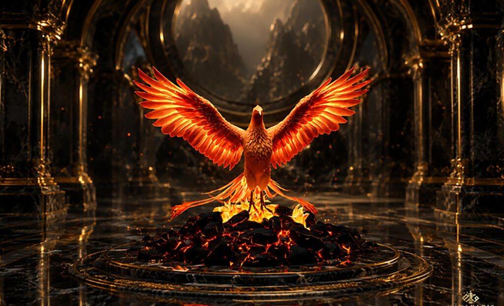 Rising Phoenix Sculpture Fiery Mythical Bird Statue Second Life