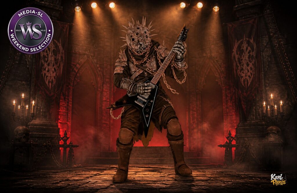 Karlparis Infernal Shredder Halloween Gothic Metal Guitarist Statue Second Life