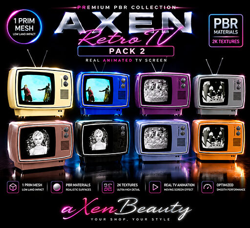 Ax Retro Vision Real Animate 8 Tv Screem Pbr 2k Textures Pack 2 512 Ewynk Bcn Second Life