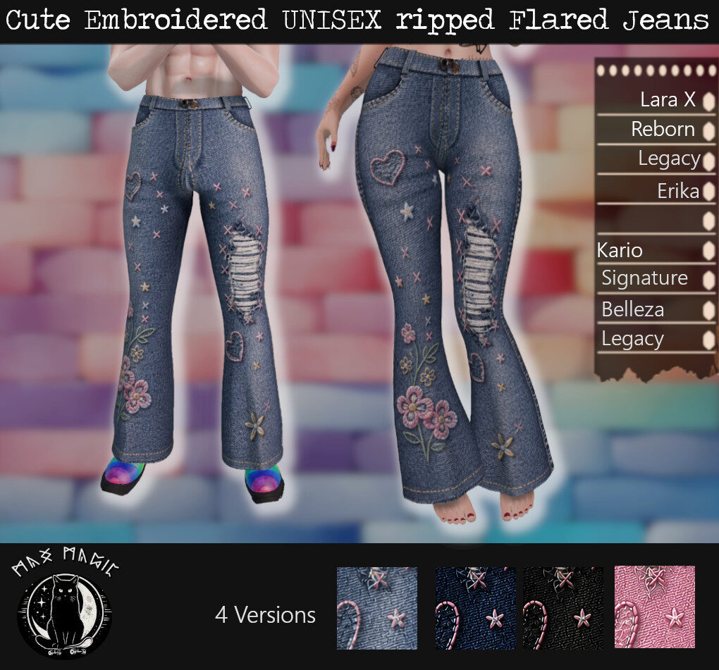 Cute Embroidered Unisex Ripped Flared Jeans Ad Max Lohden Second Life
