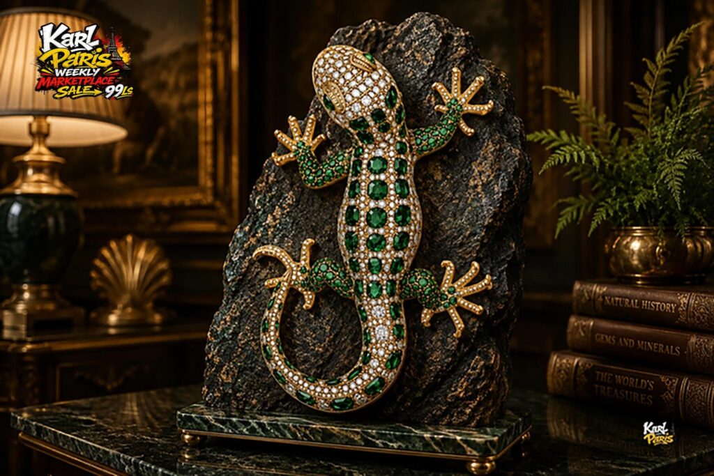 Emerald Crystal Gecko Wall Art Luxury Gemstone Lizard Sculpture Second Life