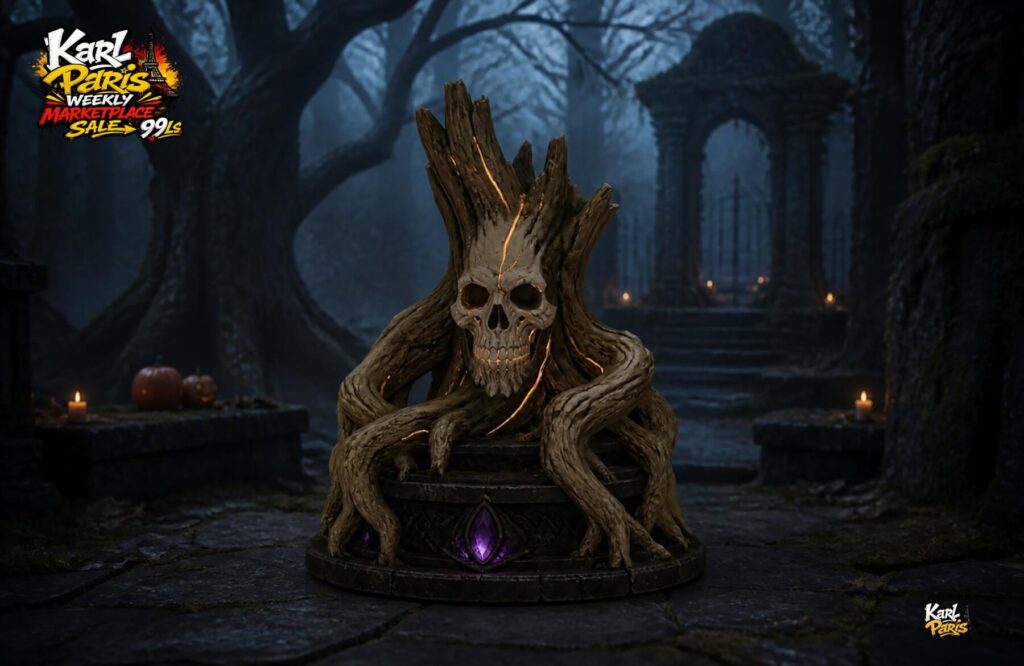 Karlparis Emberroot Skull Throne Halloween Gothic Statue Second Life
