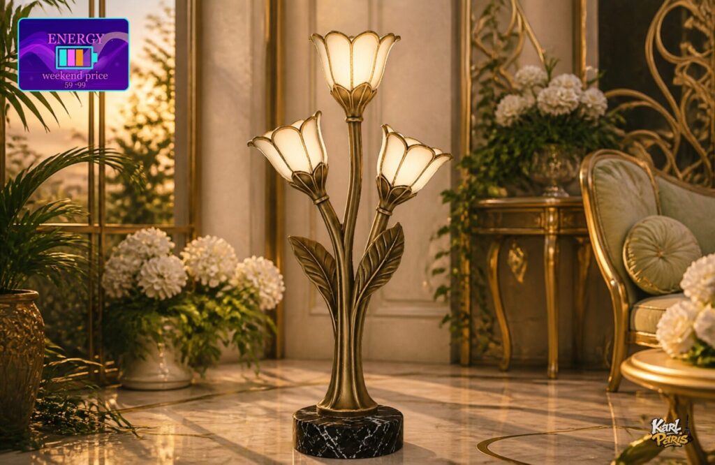 Karlparis Golden Bloom Lamp Art Nouveau Floral Light Decor Second Life