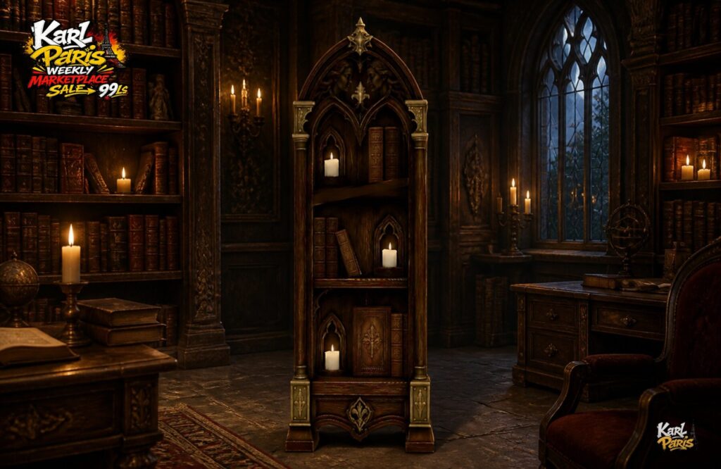 Karlparis Gothic Candlelit Reliquary Bookshelf Haunted Library Decor Second Life