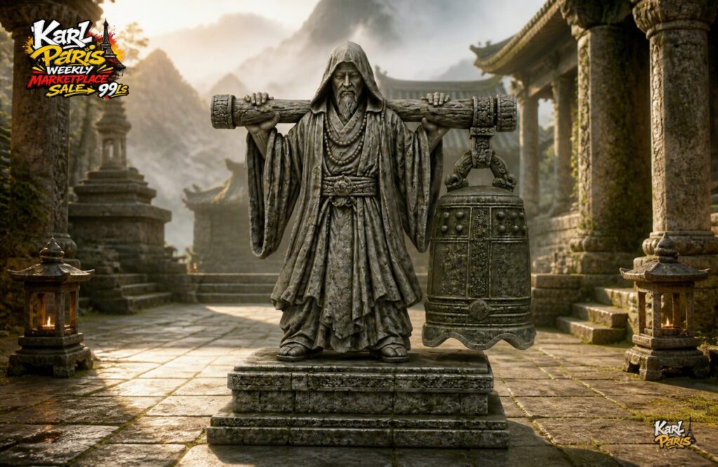 Karlparis The Bellbearer Monk Ancient Temple Statue Second Life