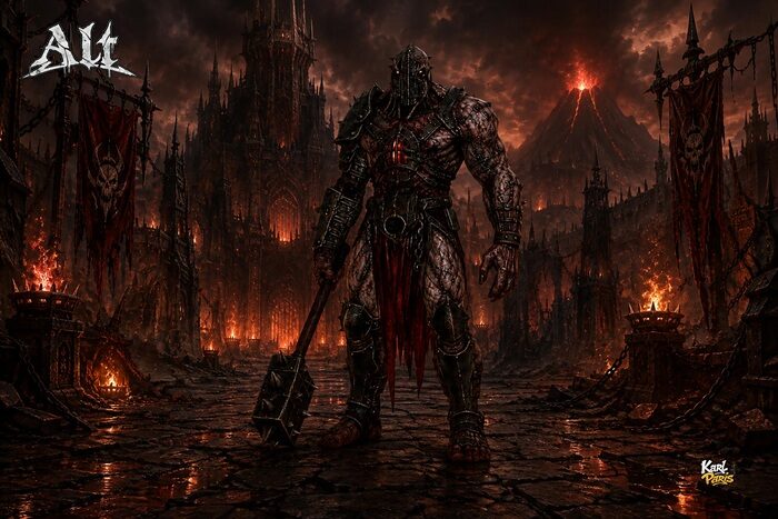 Karlparis The Crimson Juggernaut Infernal Executioner Sculpture Second Life