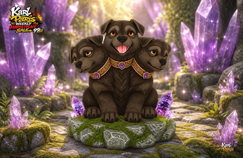 Karlparis The Three Headed Crystal Pup Fantasy Guardian Statue Second Life