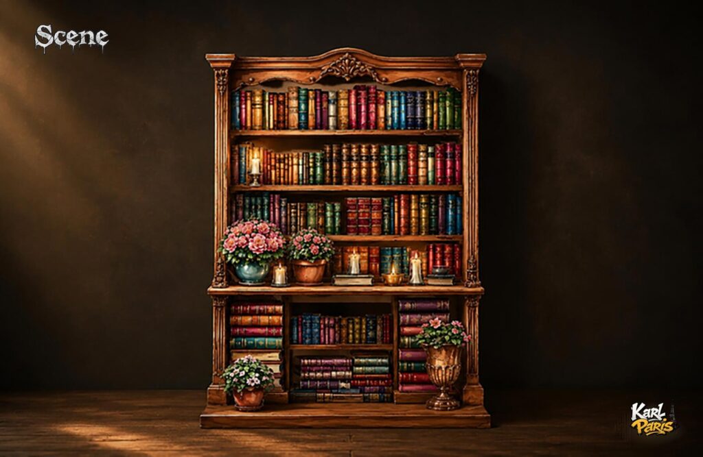 Karlparis Vintage Library Bookshelf Artwork Cozy Reading Room Literary Wall Art Second Life