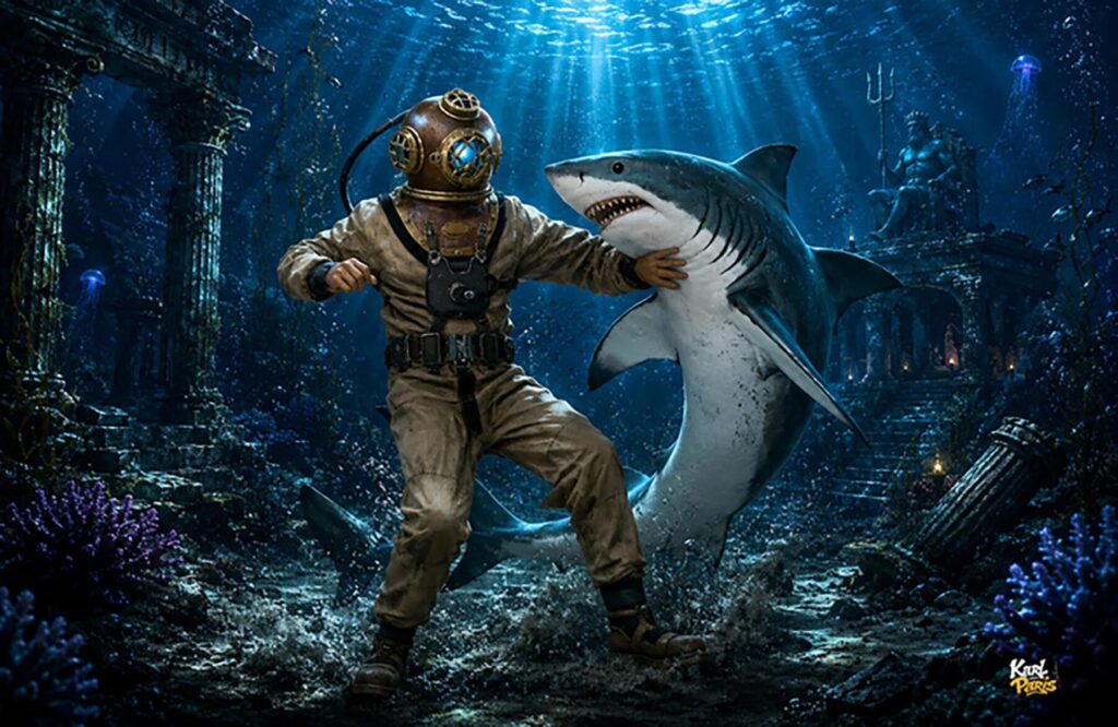 Shark Encounter Deep Sea Diver Adventure Statue Second Life